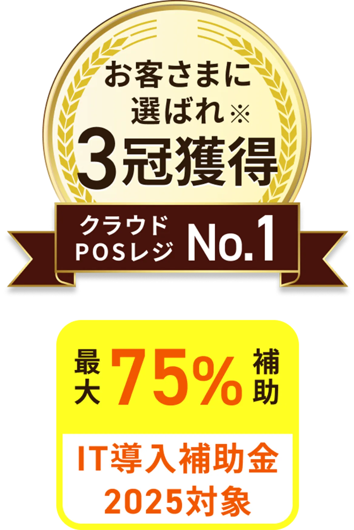 お客さまに選ばれ ※ 3冠獲得 クラウドPOSレジ No.1 最大75%補助 IT導入補助金2023対象
